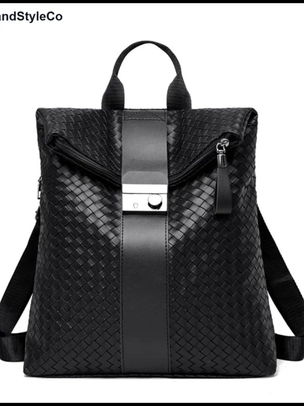 Woven Pattern Faux Leather Fashion Backpack with Multiple Pockets